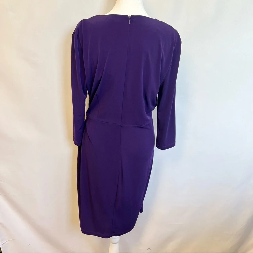 Calvin Klein Purple 3/4 Sleeve Faux Wrap Stretch Formal Dress Womens Size 10 - Picture 10 of 16